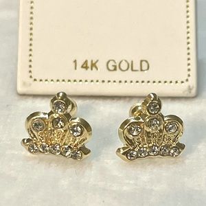 Solid Yellow Gold 14 Karat  Crown Cz Stud 10x12 mm Earring